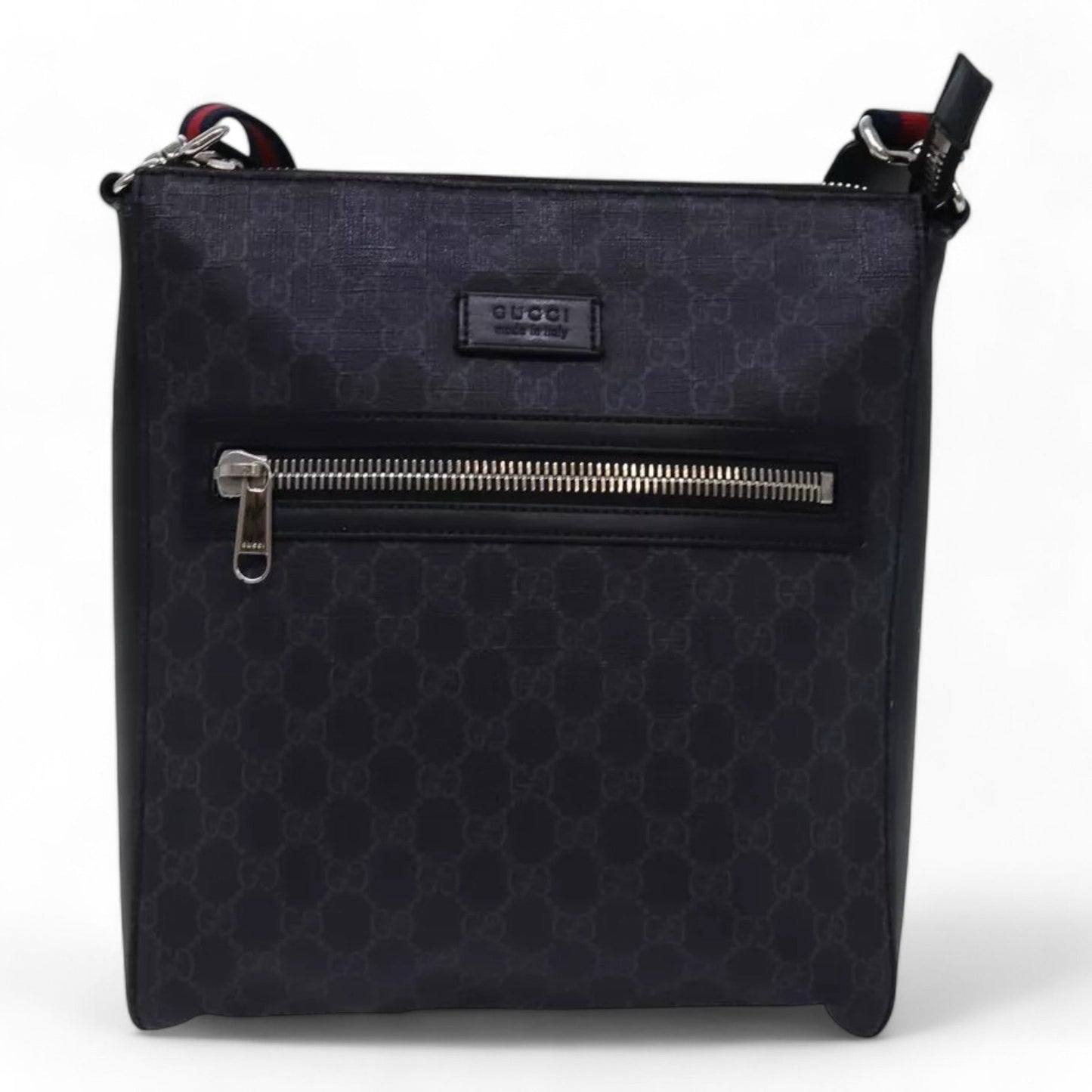 Gucci GG Supreme Sherry Line Shoulder Bag PVC Navy Red Shoulder Strap
