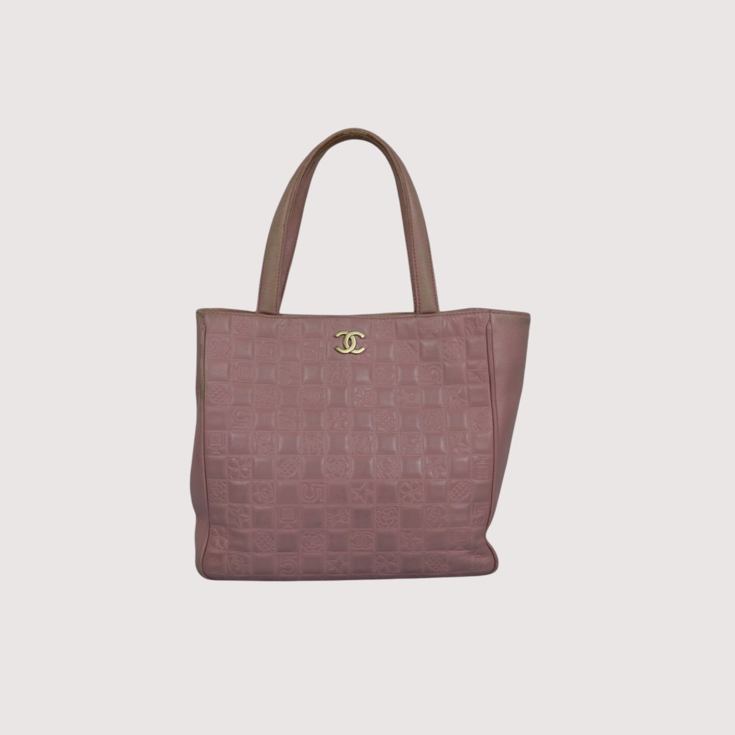 Chanel Pink Leather Tote Bag CC Logo Quilted Handbag Women's Vintage Shoulder Purse