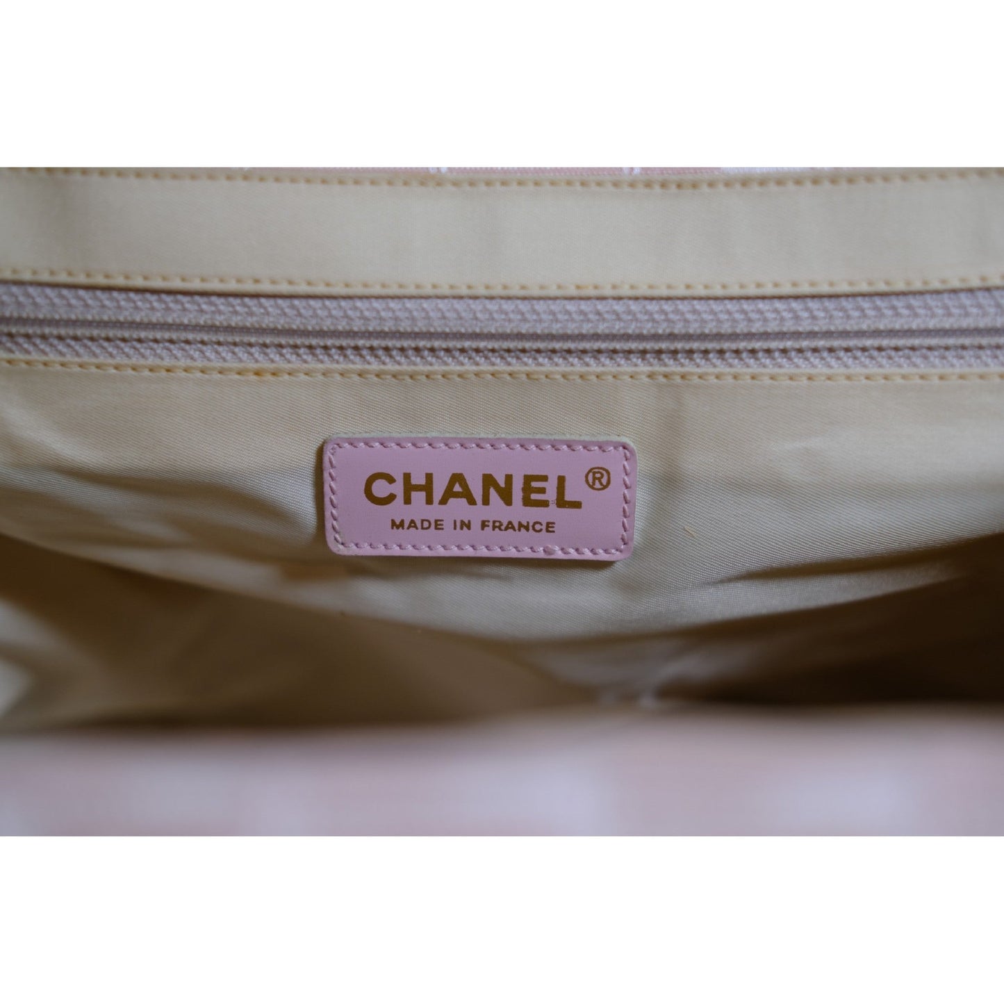 Chanel Pink Tote Bag Jacquard Leather Women's Handbag Large Shoulder Purse Vintage