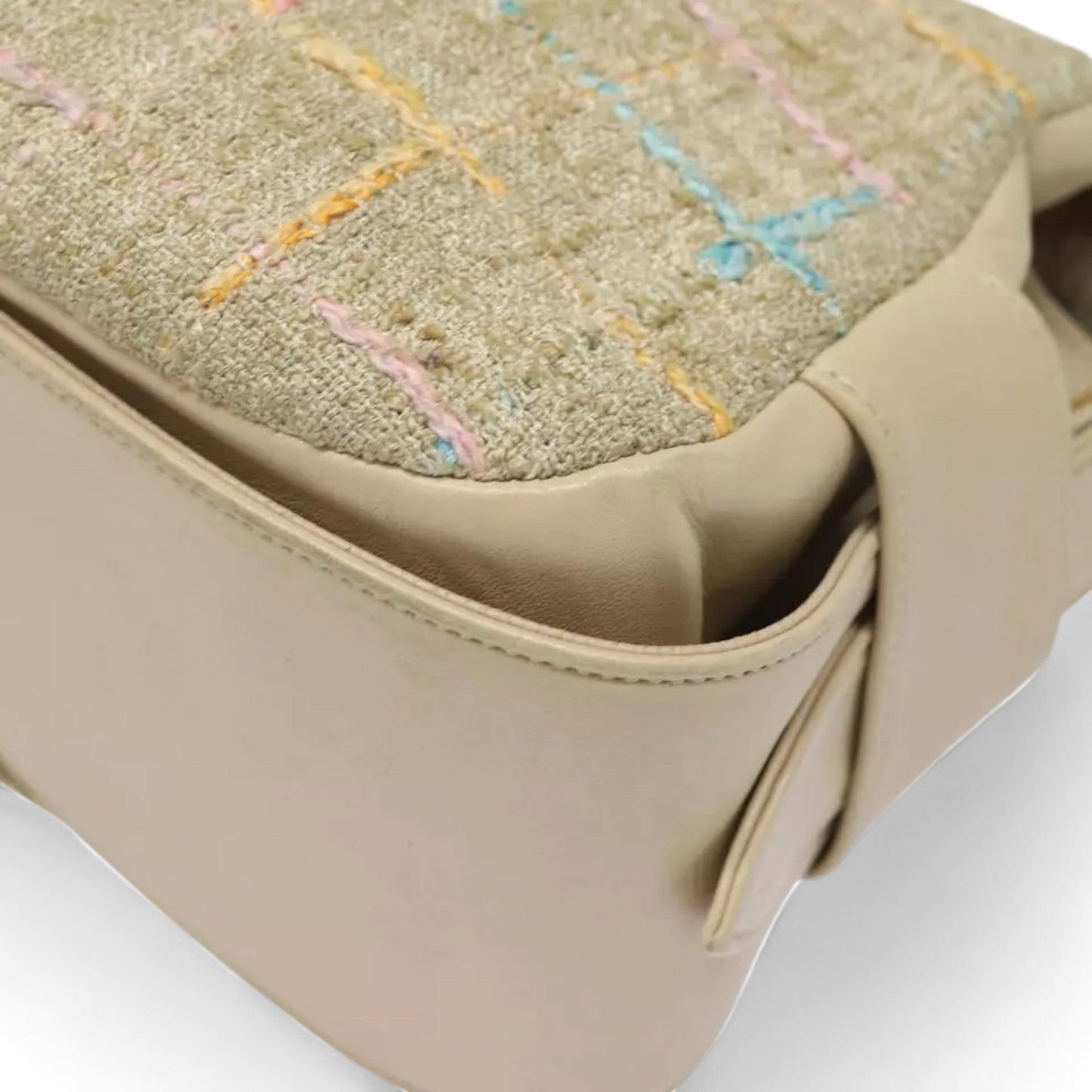 CHANEL Choco Bar Turn Lock Shoulder Bag Wool Women Vintage Multicolor Beige Gold Hardware