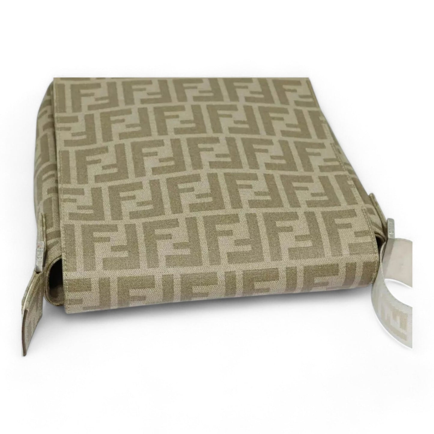 Fendi Zucca Canvas Shoulder Bag Beige Unisex Handbag