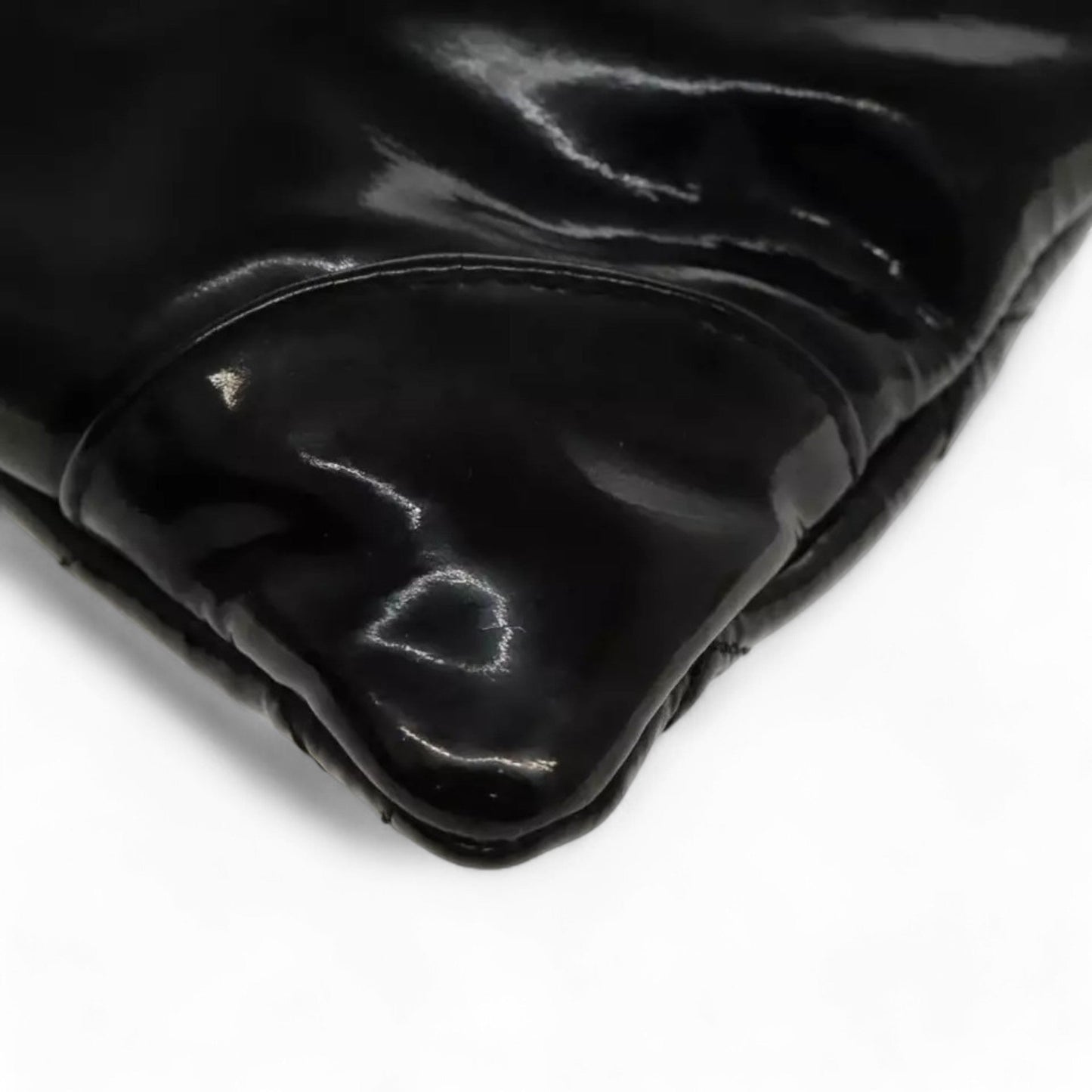 CHANEL Matelasse Chain Shoulder Bag Patent Leather Black Silver CC