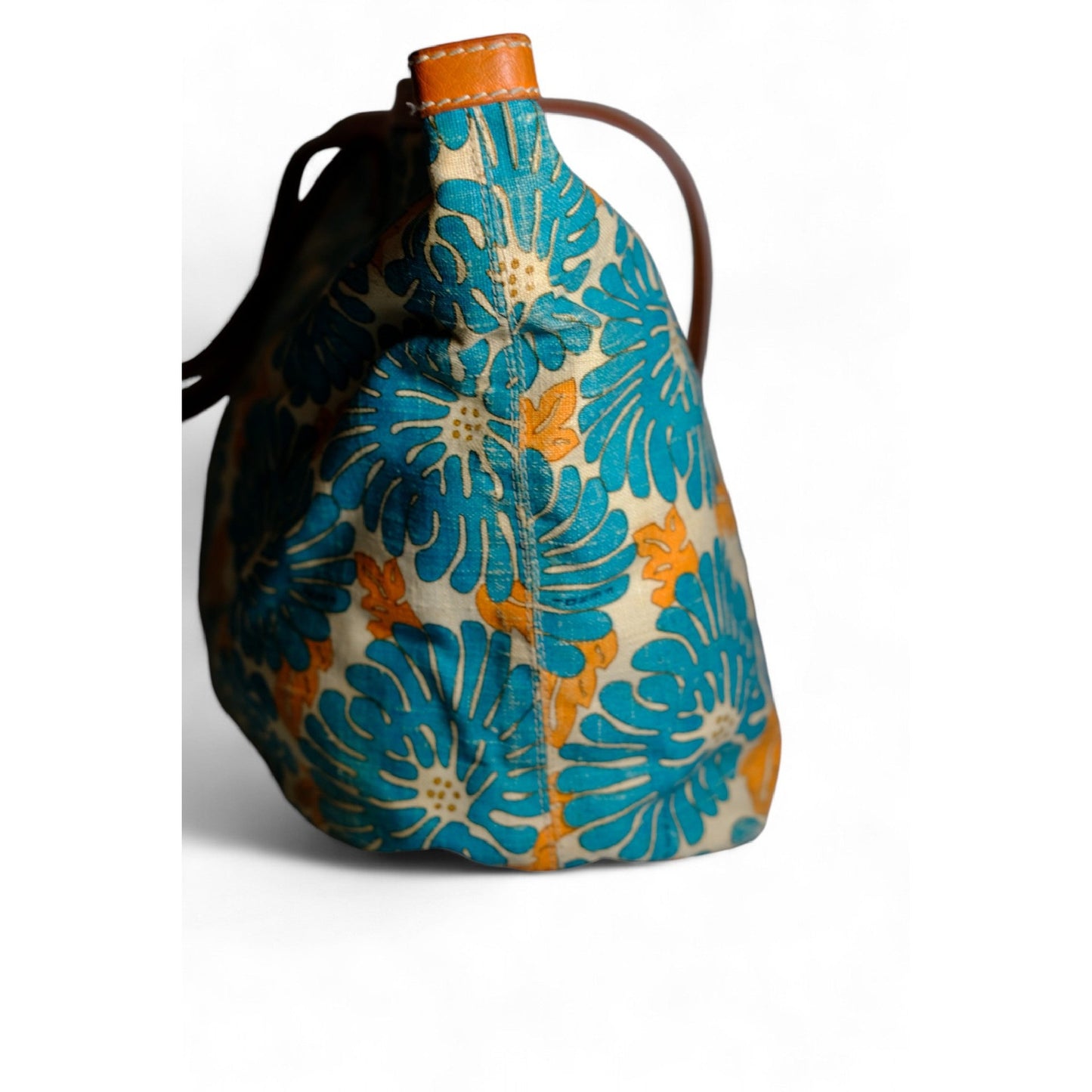 Fendi Floral Canvas Tote Bag Blue Orange Women's Handbag Large Vintage Designer Purse