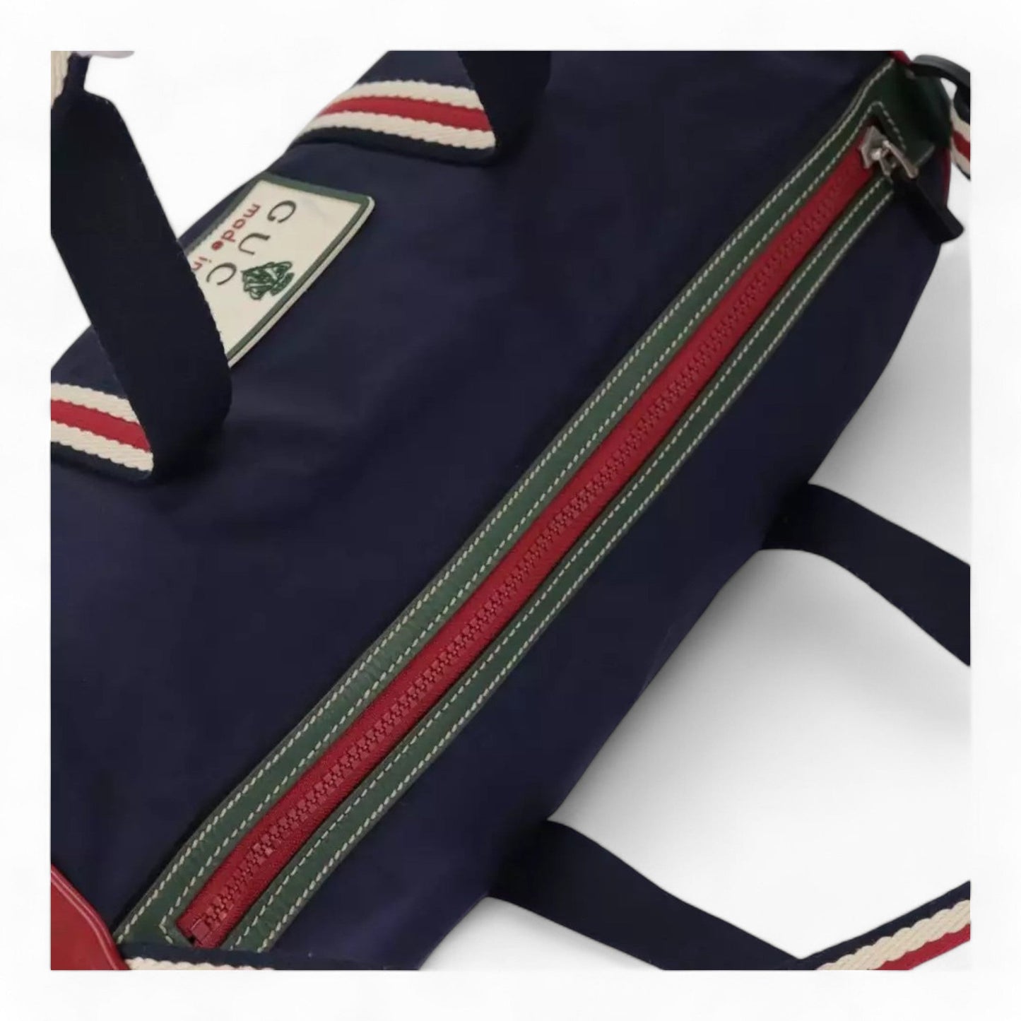 Gucci Sherry Line Hand Bag Nylon 2way Navy Red Shoulder Strap Handle Drop Vintage Unisex Made in Italy