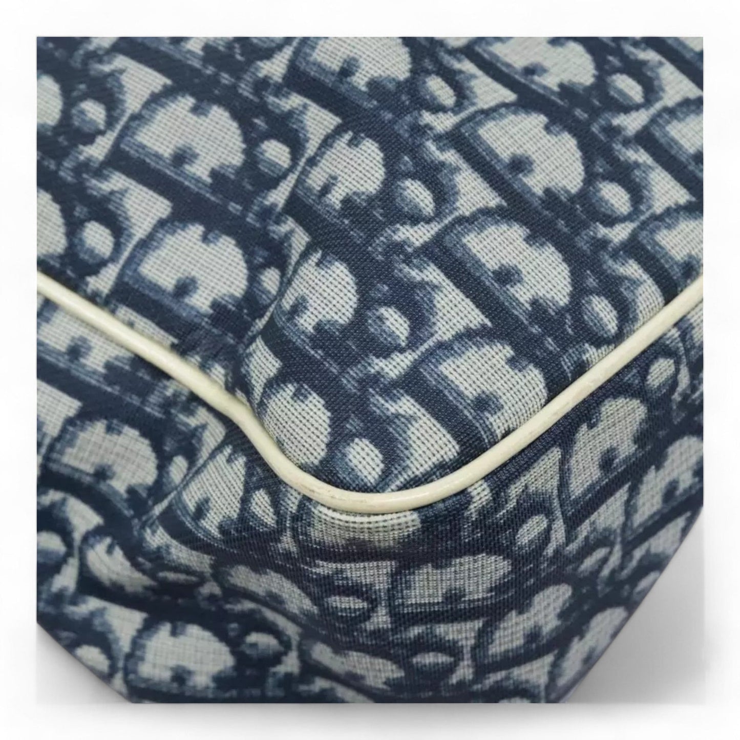 Christian Dior Vintage Trotter Canvas Shoulder Bag Navy Silver Adjustable Strap