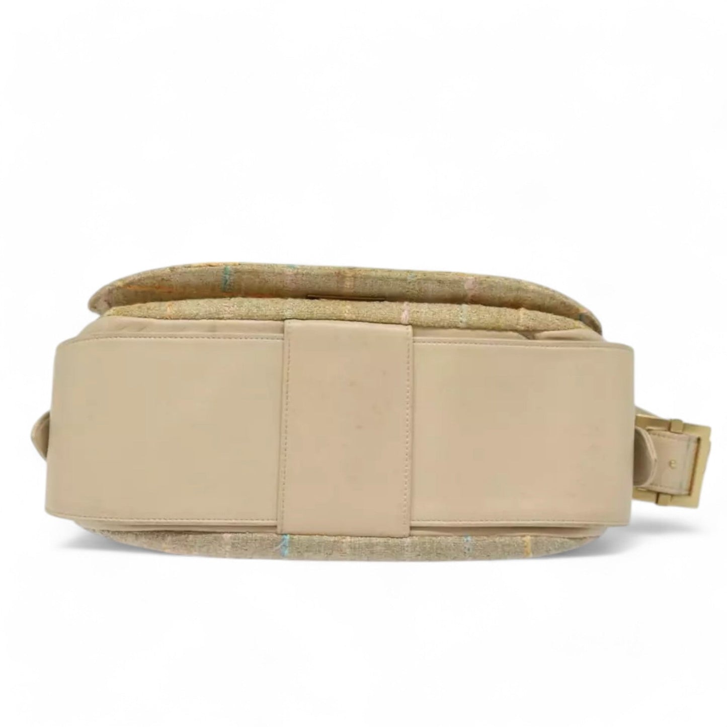 CHANEL Choco Bar Turn Lock Shoulder Bag Wool Women Vintage Multicolor Beige Gold Hardware