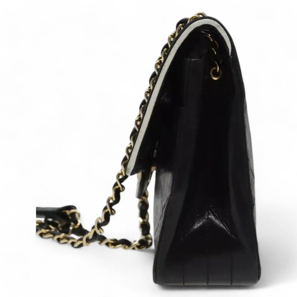 Chanel Matelasse Chain Shoulder Bag Lambskin Black Gold CC