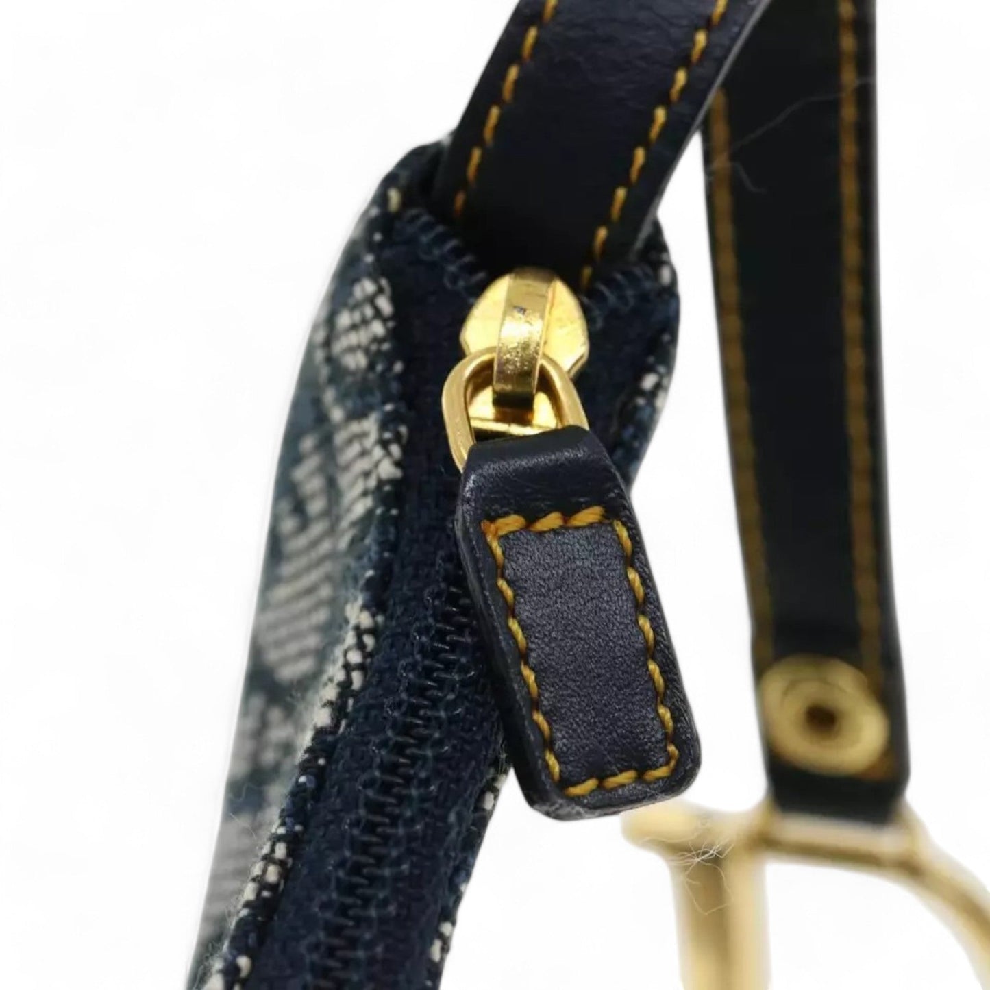 Christian Dior Trotter Canvas Saddle Coin Purse Navy Blue Gold Hardware Women's Handbag