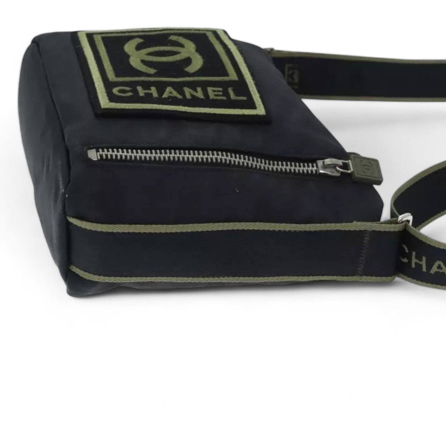 Chanel Sports Coco Mark Shoulder Bag Nylon Black Silver Vintage Crossbody Purse