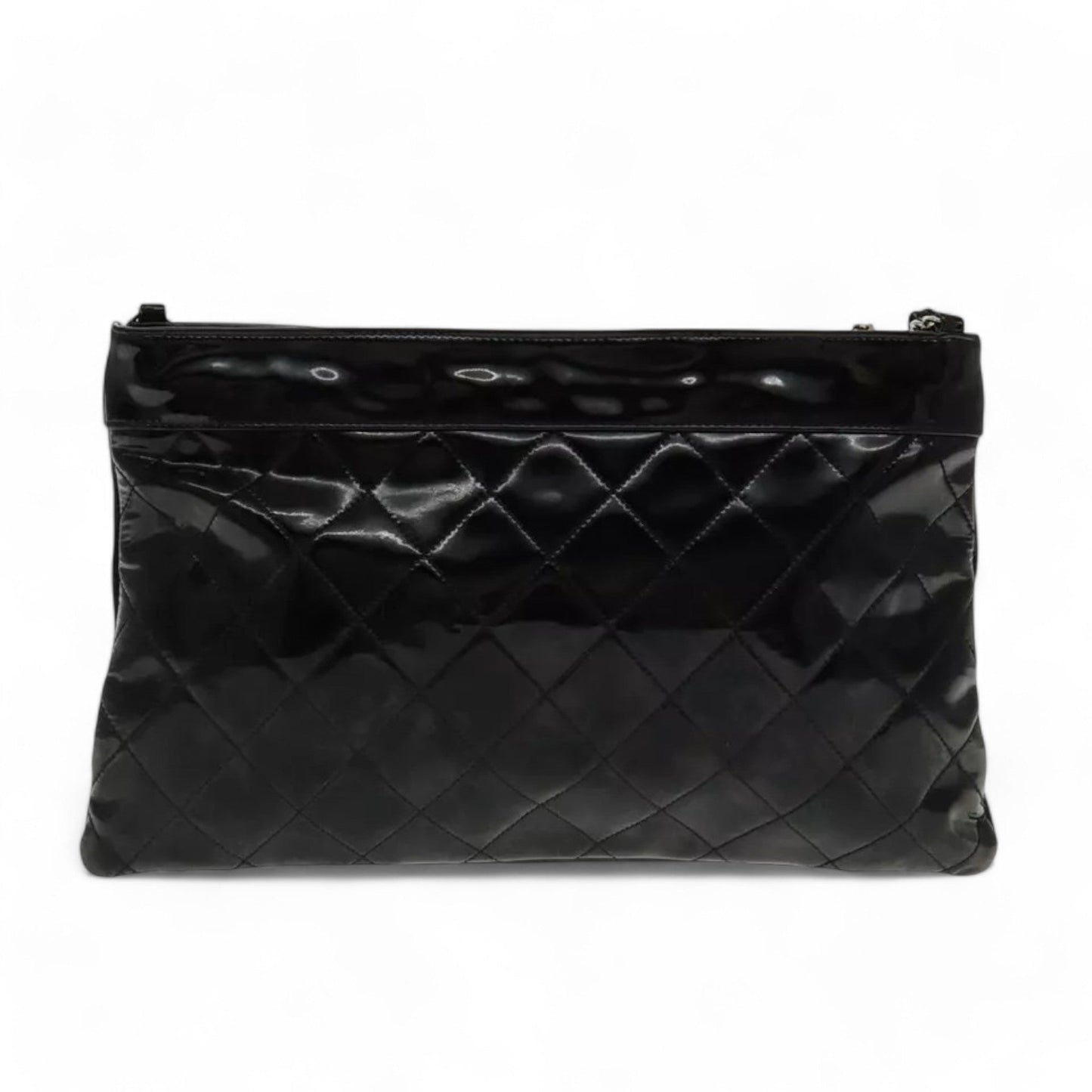 CHANEL Matelasse Chain Shoulder Bag Patent Leather Black Silver CC