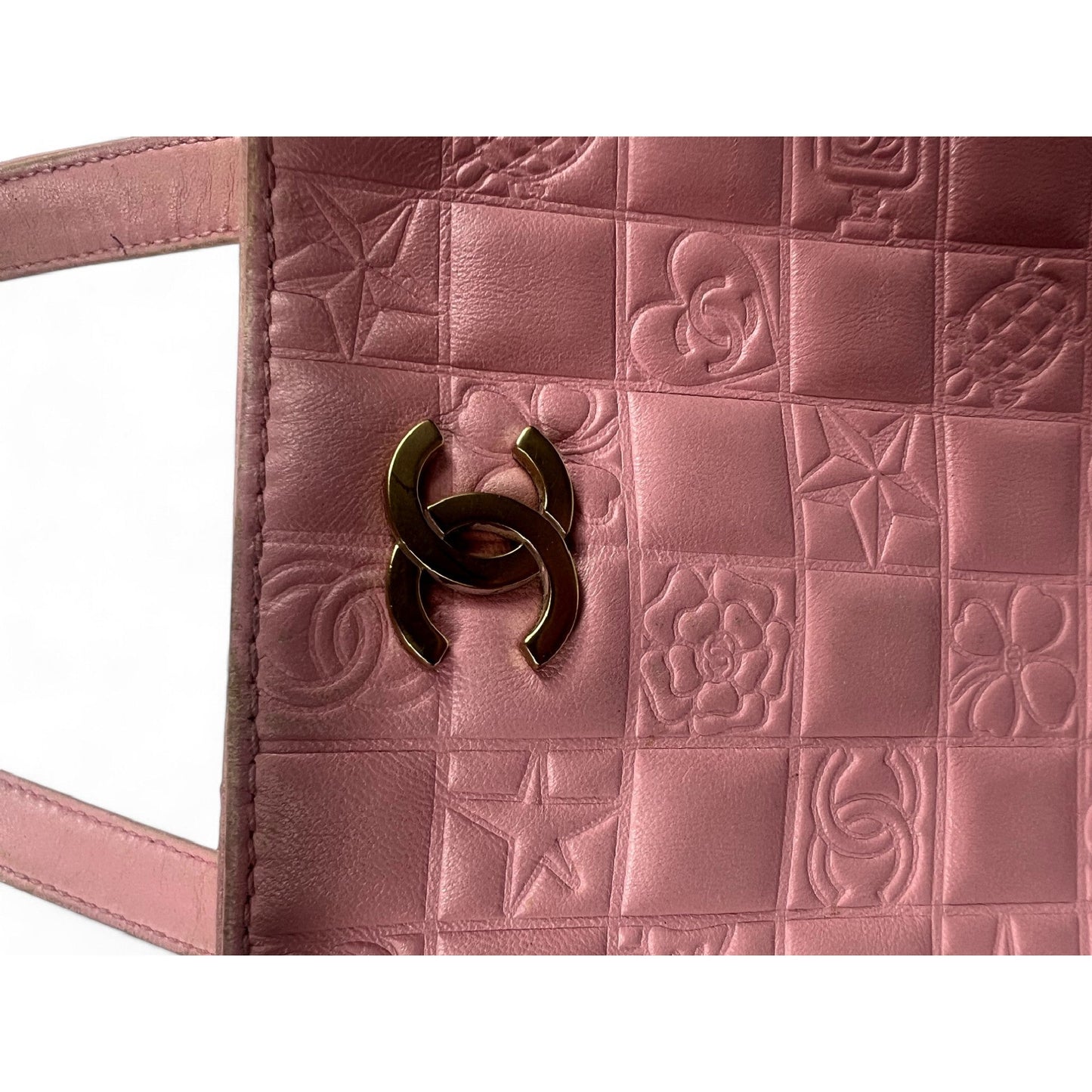 Chanel Pink Leather Tote Bag CC Logo Quilted Handbag Women's Vintage Shoulder Purse