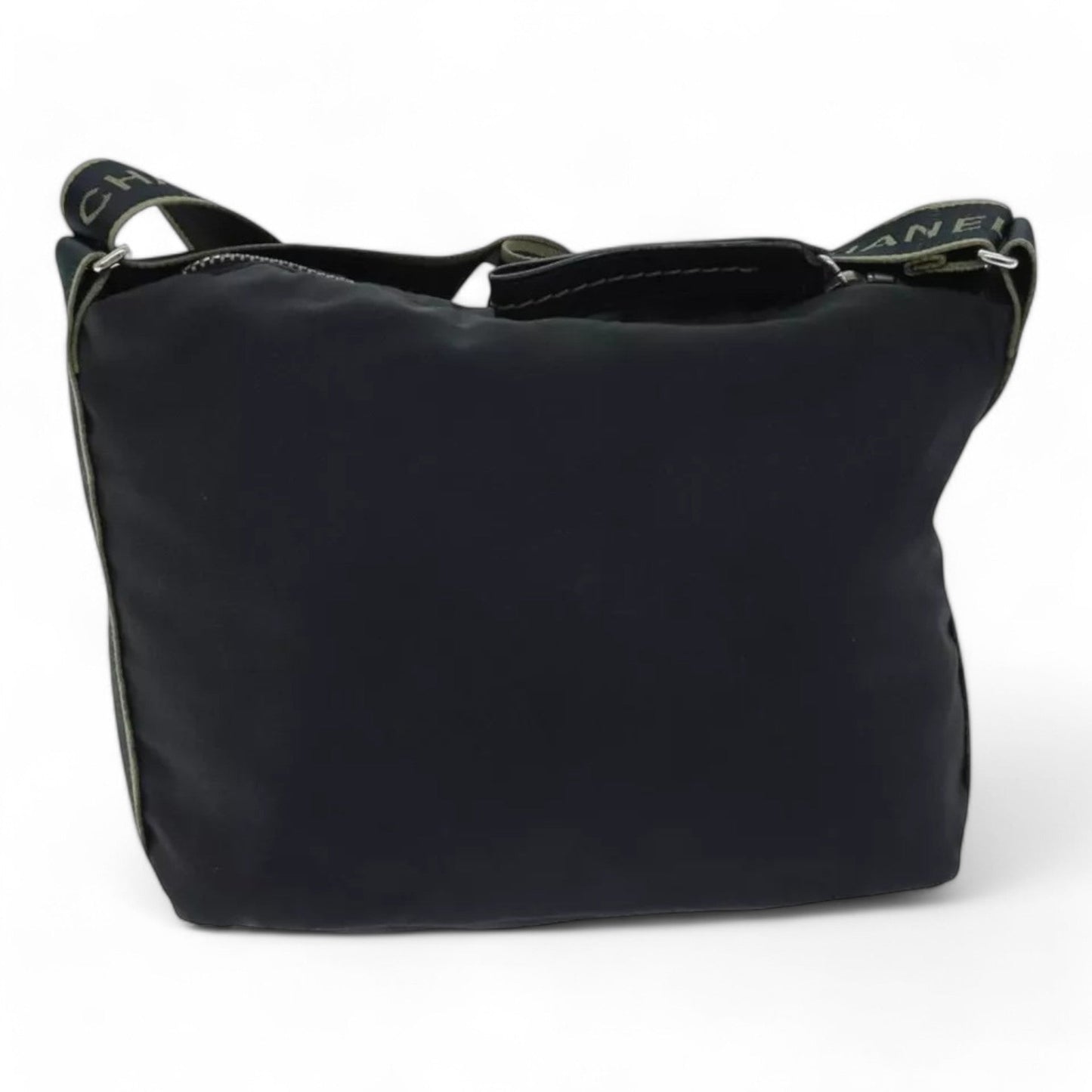 Chanel Sports Coco Mark Shoulder Bag Nylon Black Silver Vintage Crossbody Purse