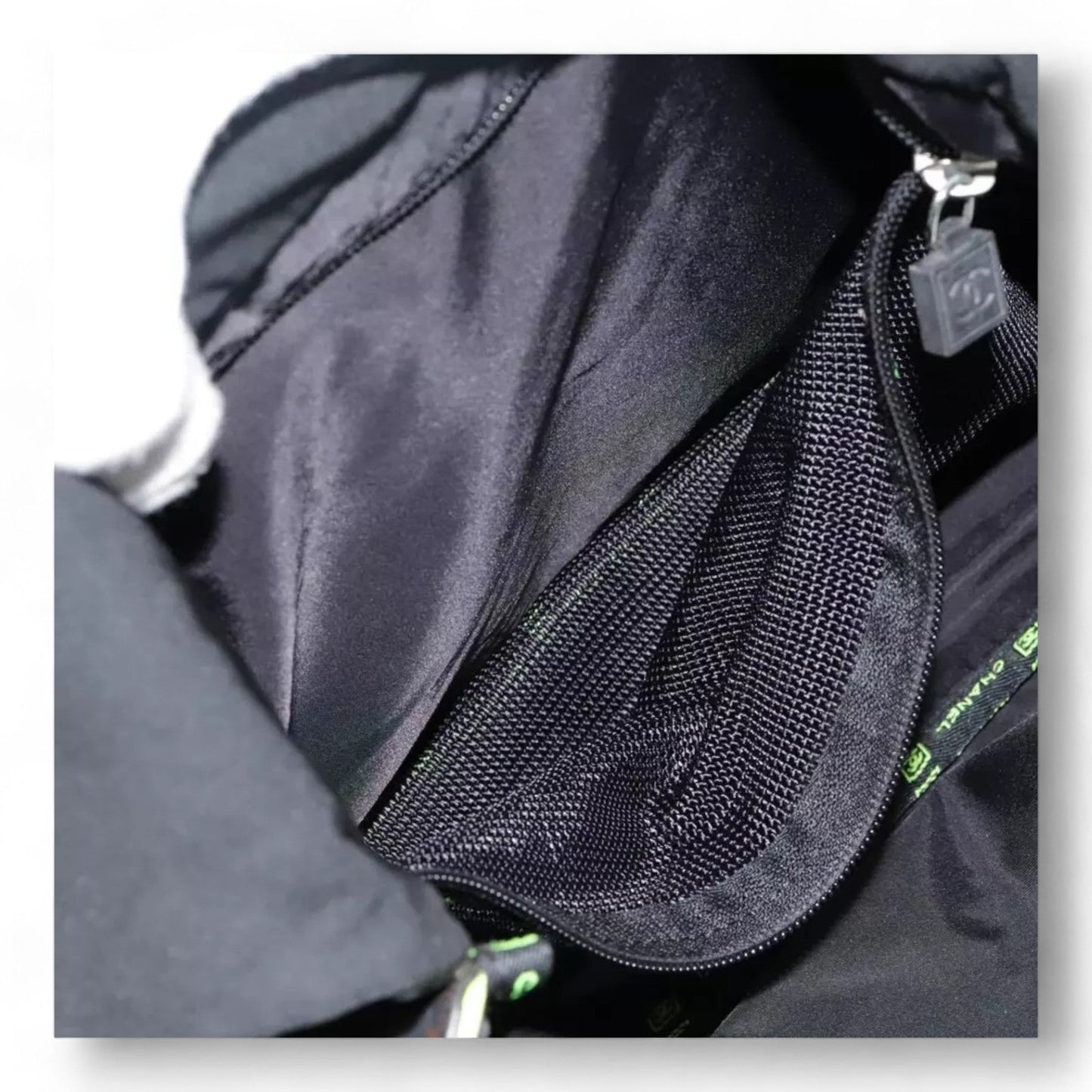 Chanel Sports Shoulder Bag Nylon Black Silver Unisex CC Logo Adjustable Strap