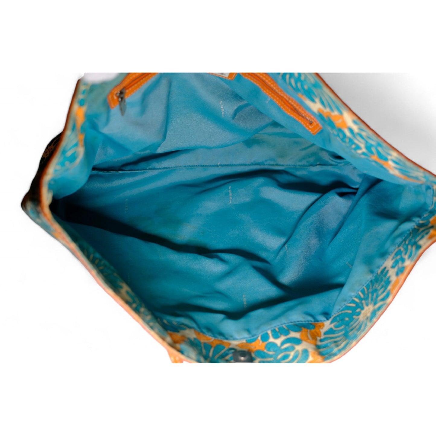 Fendi Floral Canvas Tote Bag Blue Orange Women's Handbag Large Vintage Designer Purse