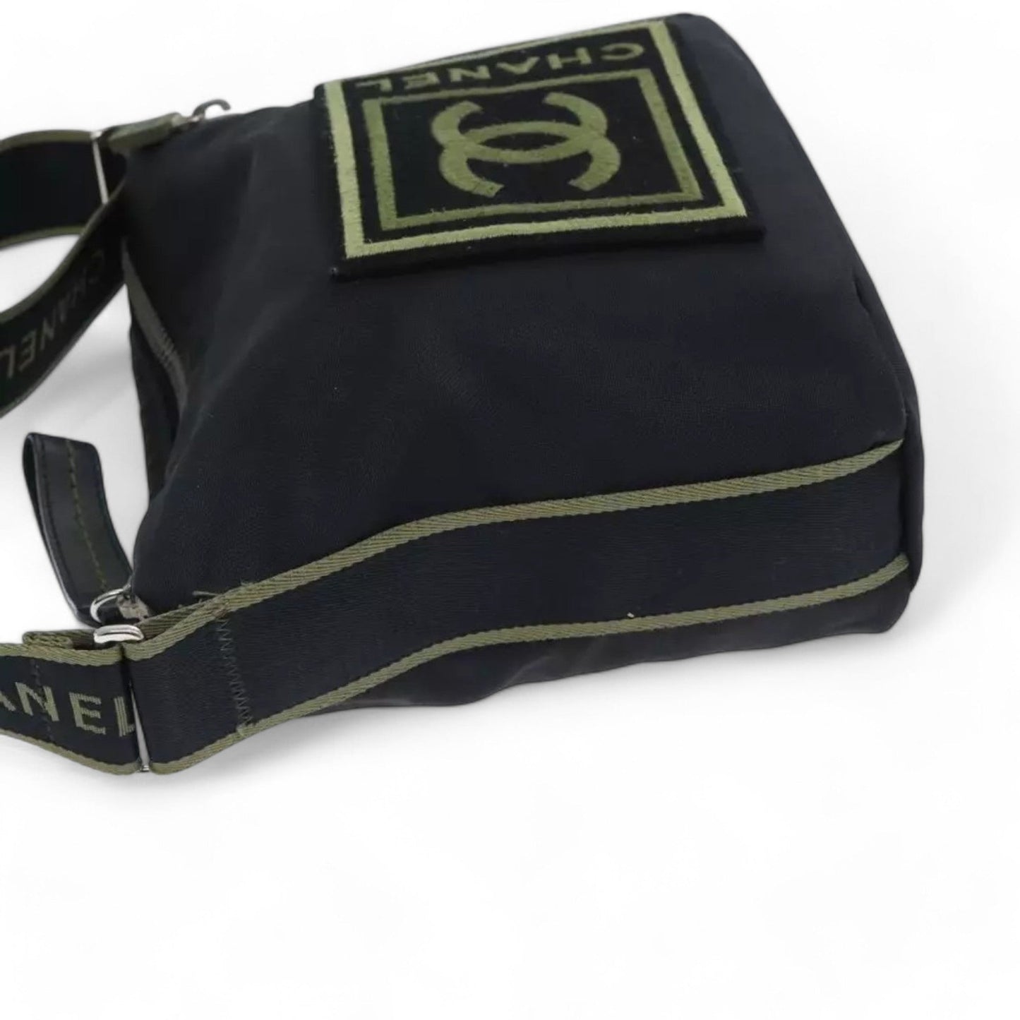Chanel Sports Coco Mark Shoulder Bag Nylon Black Silver Vintage Crossbody Purse