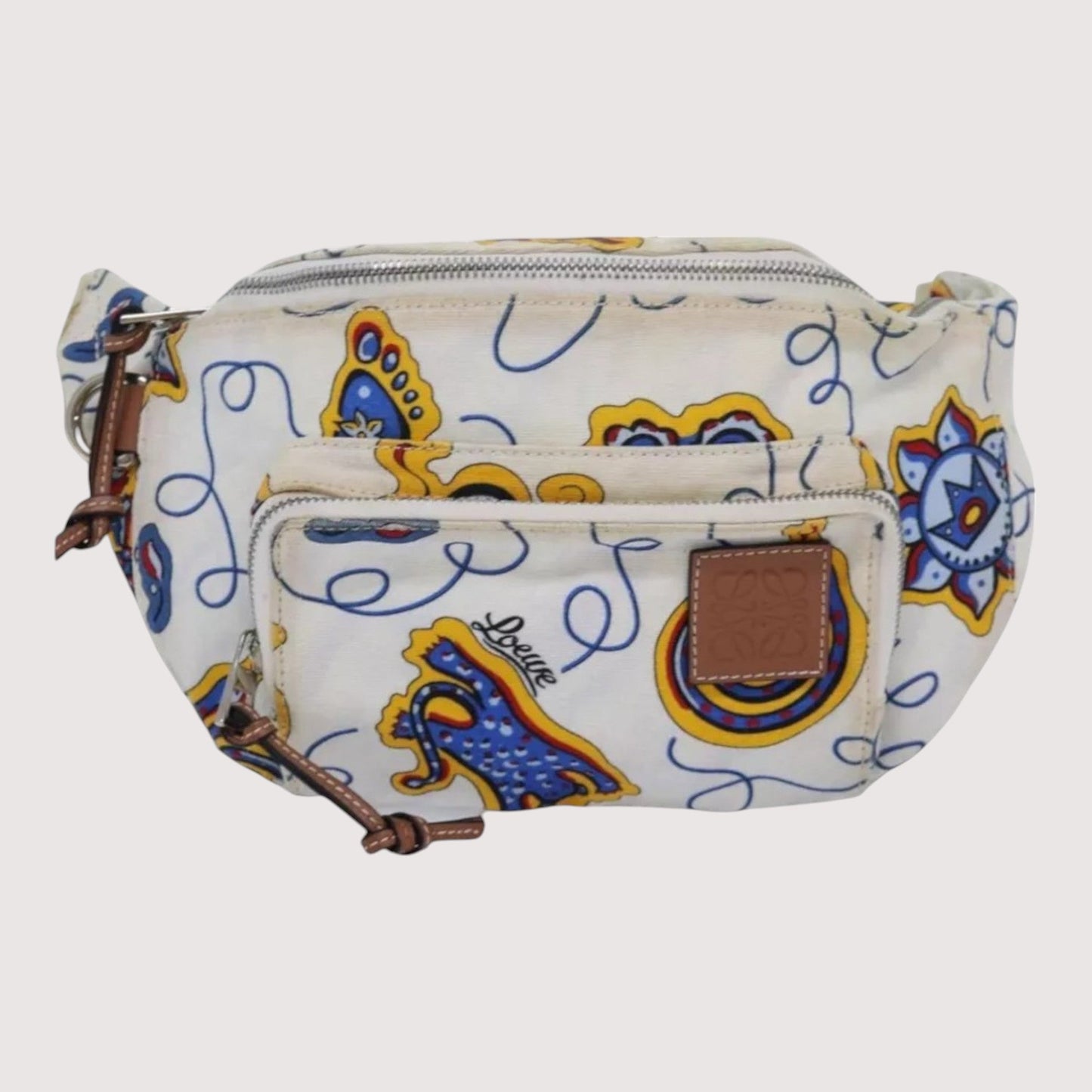 Loewe Anagram Body Bag Canvas Leather White Yellow Unisex