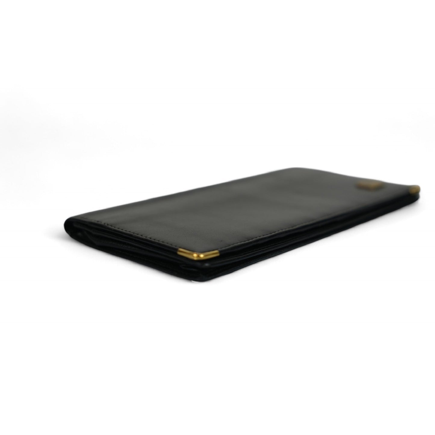 Dunhill Black Mens Long Wallet Gold Trim Classic Leather Fashion Accessory