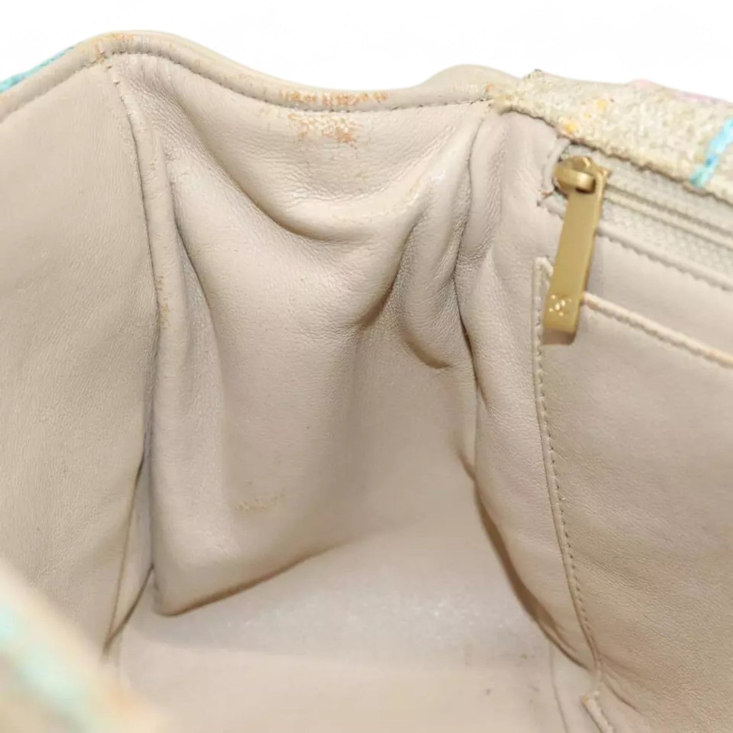CHANEL Choco Bar Turn Lock Shoulder Bag Wool Women Vintage Multicolor Beige Gold Hardware