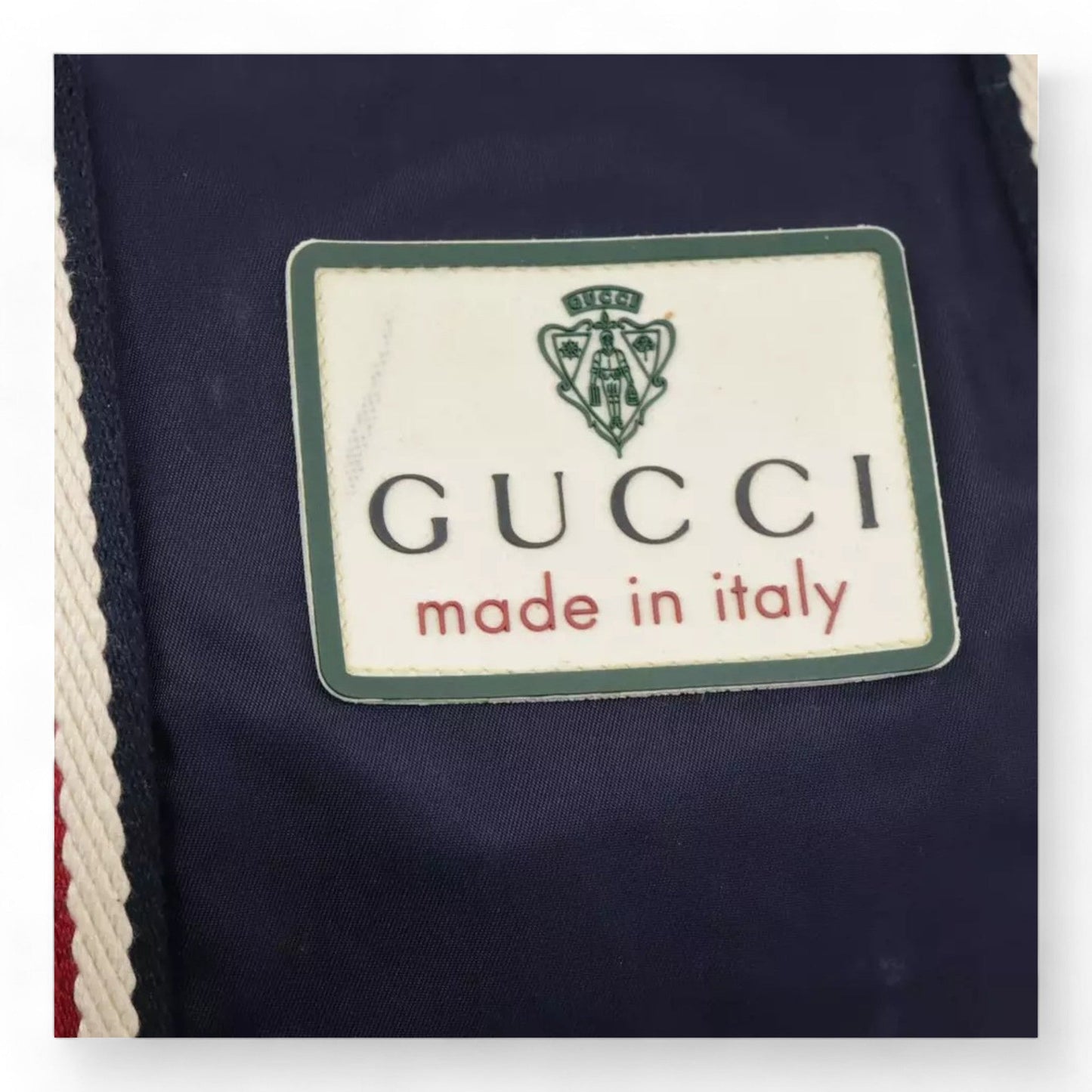 Gucci Sherry Line Hand Bag Nylon 2way Navy Red Shoulder Strap Handle Drop Vintage Unisex Made in Italy