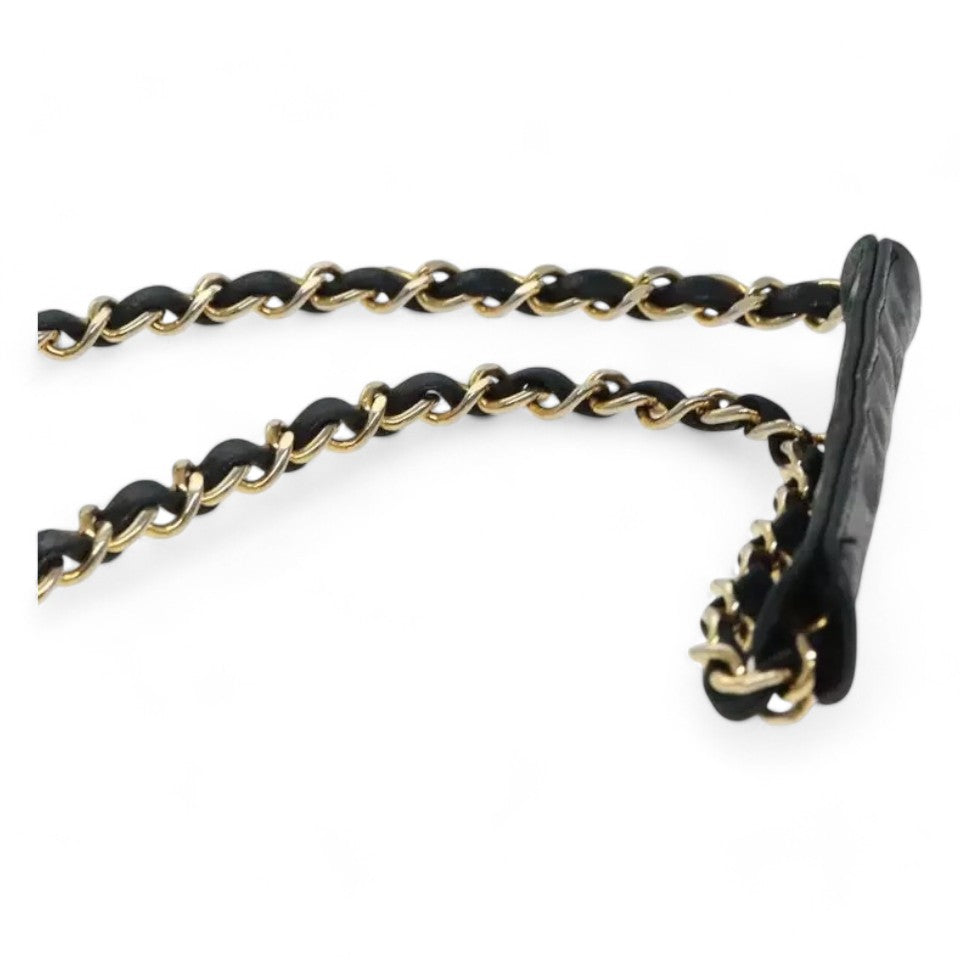 Chanel Matelasse Chain Shoulder Bag Lambskin Black Gold CC