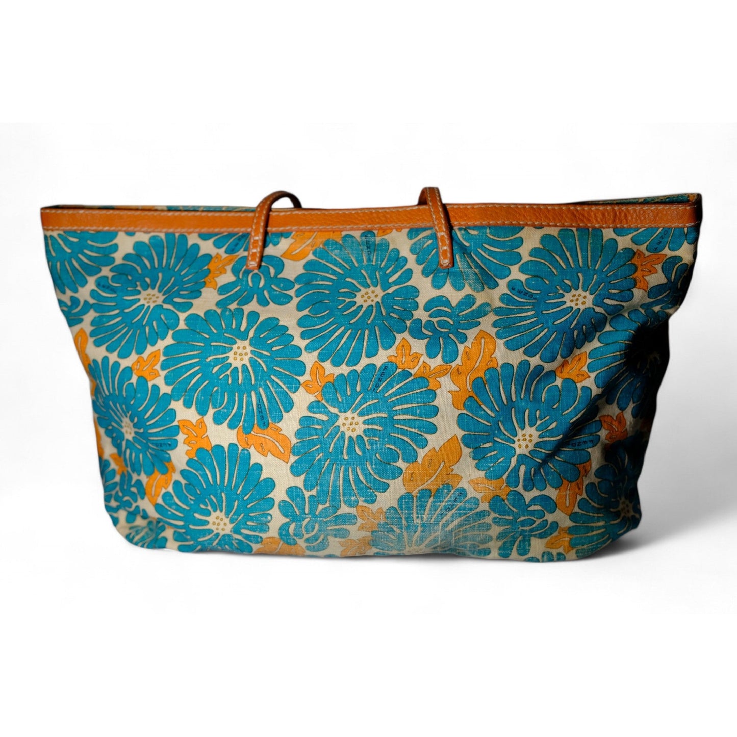 Fendi Floral Canvas Tote Bag Blue Orange Women's Handbag Large Vintage Designer Purse