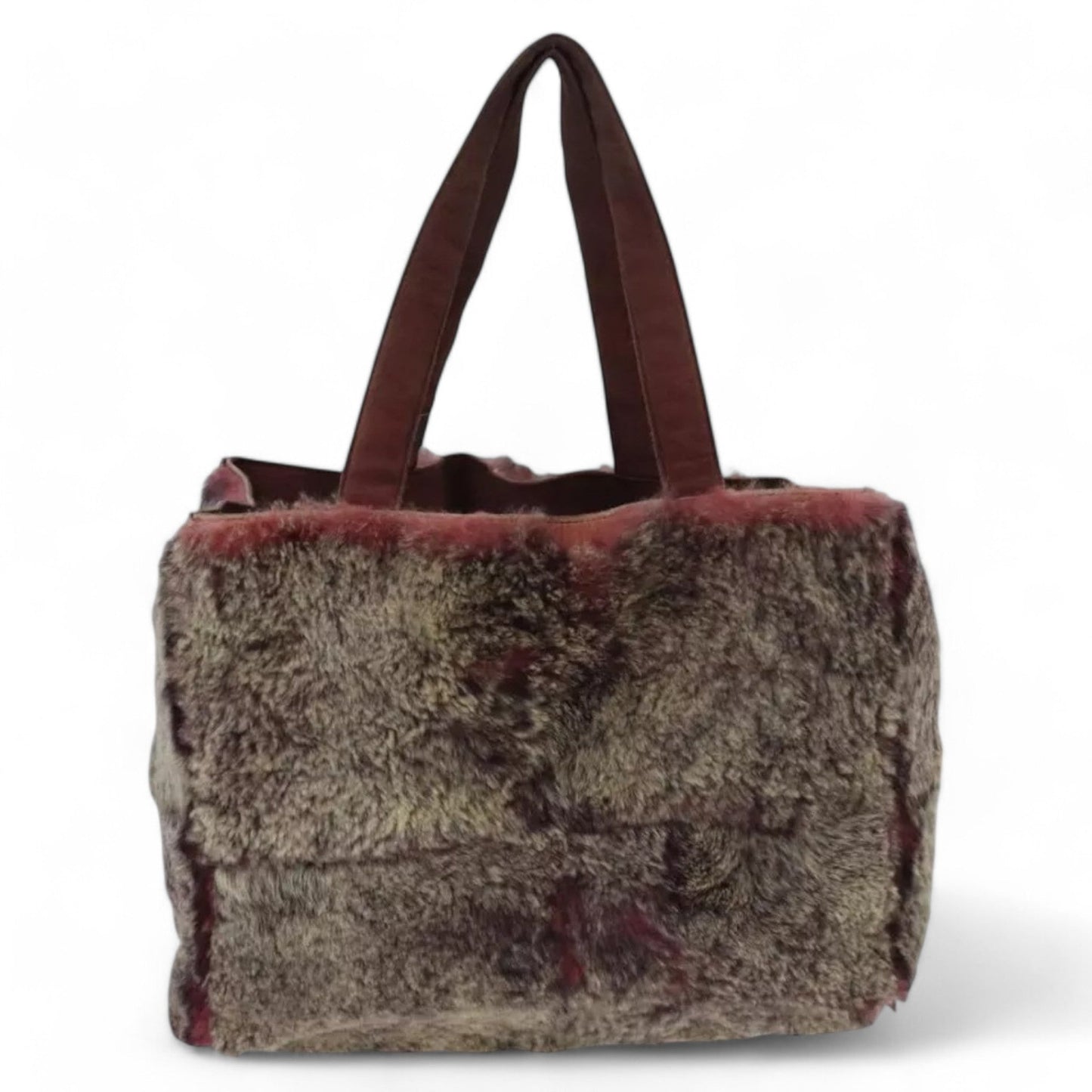 CHANEL Tote Bag Wine Red Brown Silver Fur Women with Pouch