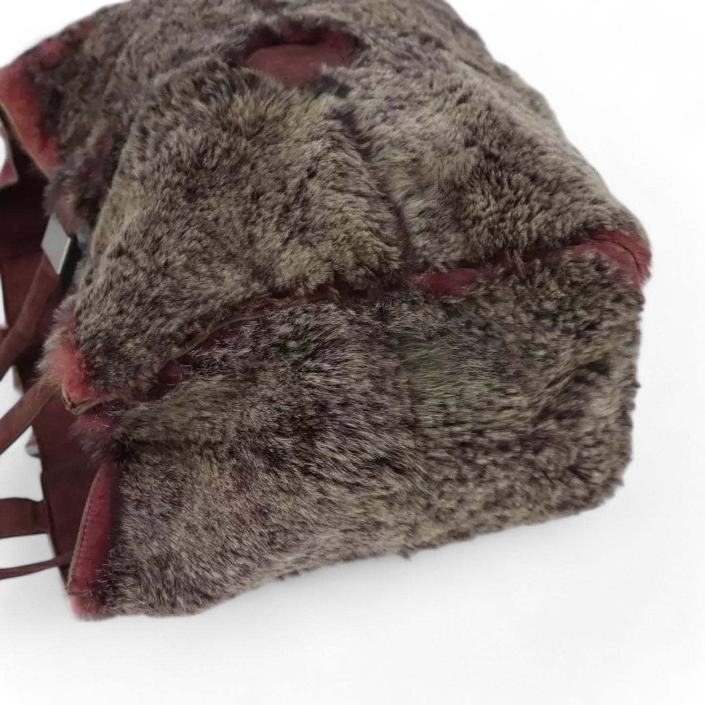 CHANEL Tote Bag Wine Red Brown Silver Fur Women with Pouch