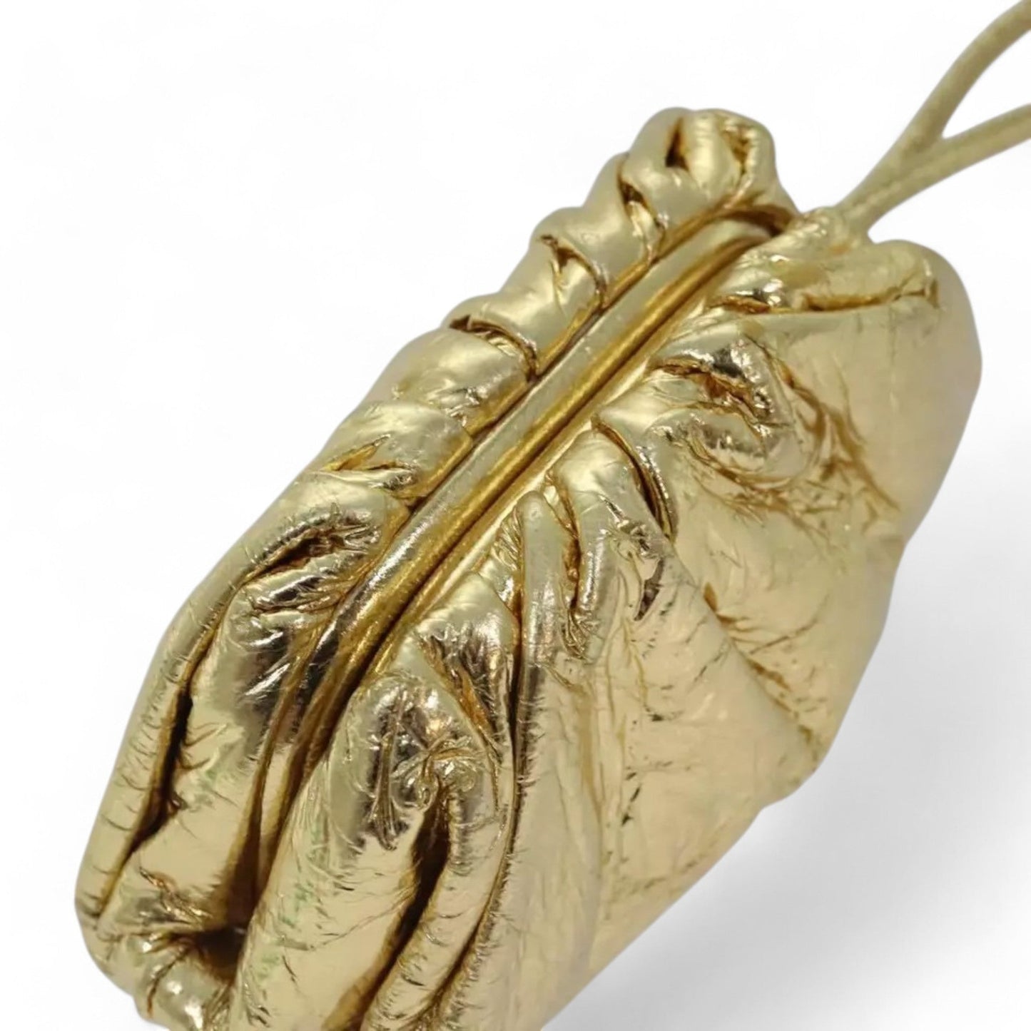 Bottega Veneta Pouch Leather Gold Women's Bag with Strap and Dust Bag