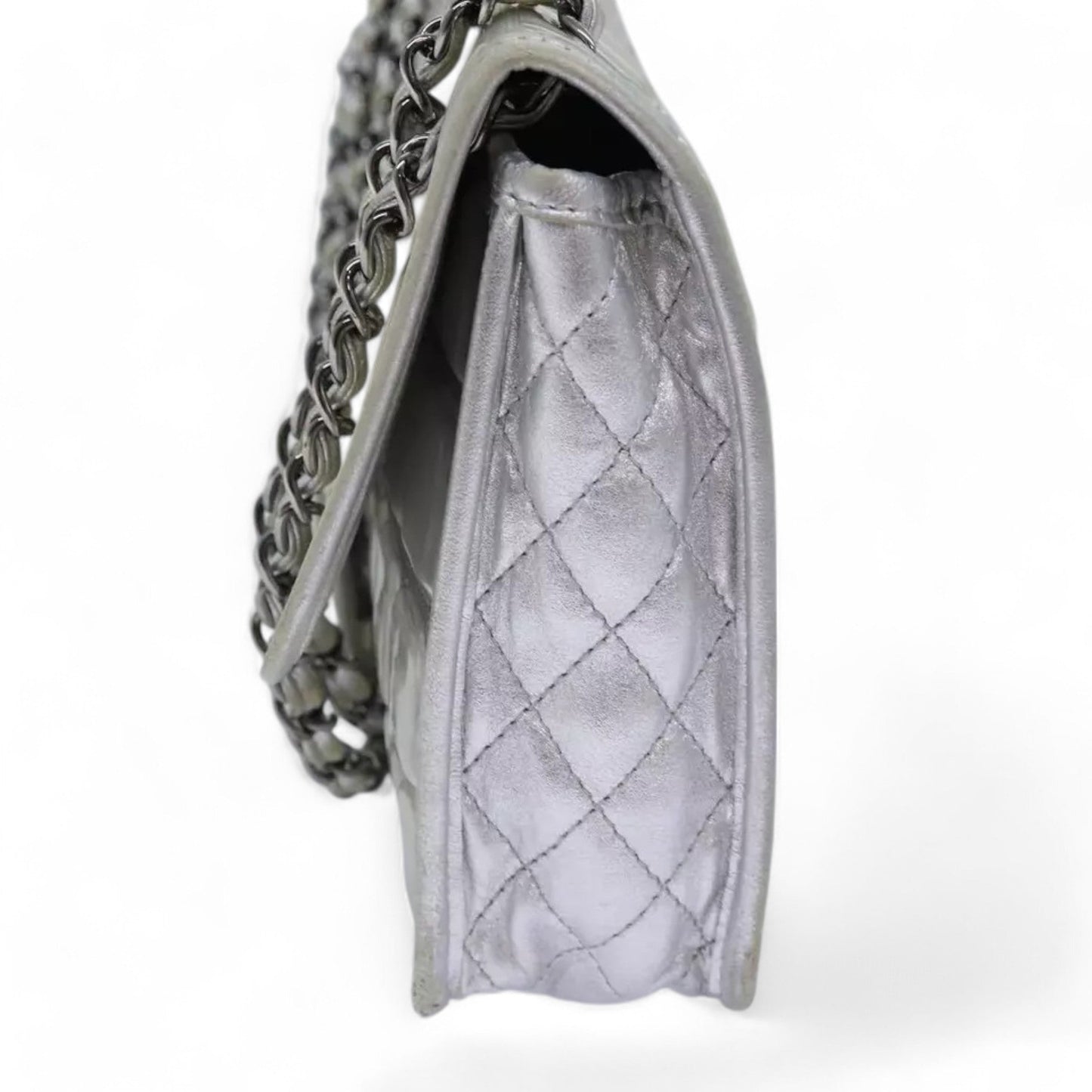 CHANEL Ice Cube Chain Turn Lock Bag Vinyl Silver Shoulder Bag