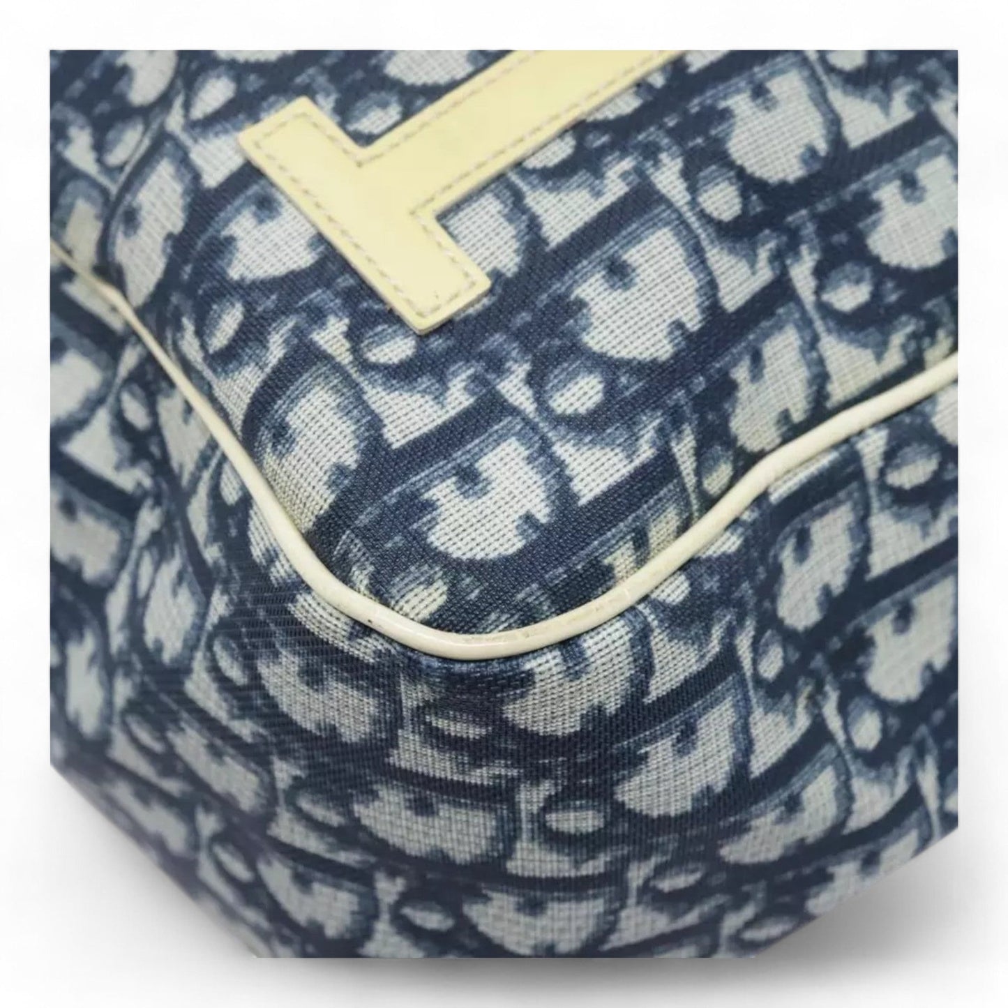 Christian Dior Vintage Trotter Canvas Shoulder Bag Navy Silver Adjustable Strap
