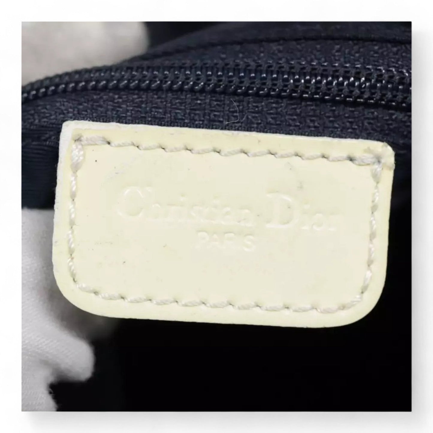Christian Dior Vintage Trotter Canvas Shoulder Bag Navy Silver Adjustable Strap