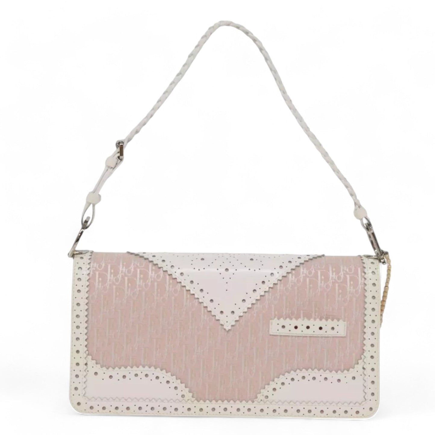 Christian Dior Trotter Canvas Shoulder Bag Pink White Women's Handbag Made in Italy