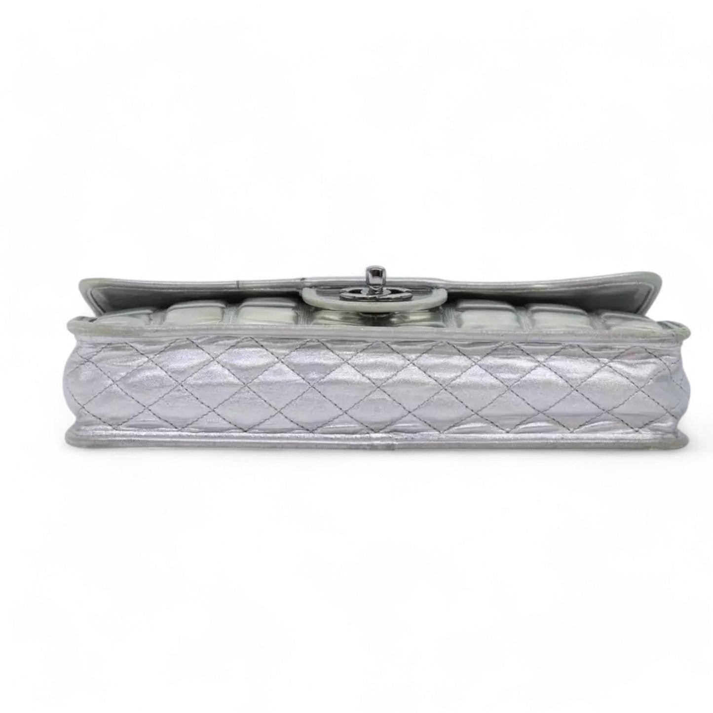 CHANEL Ice Cube Chain Turn Lock Bag Vinyl Silver Shoulder Bag