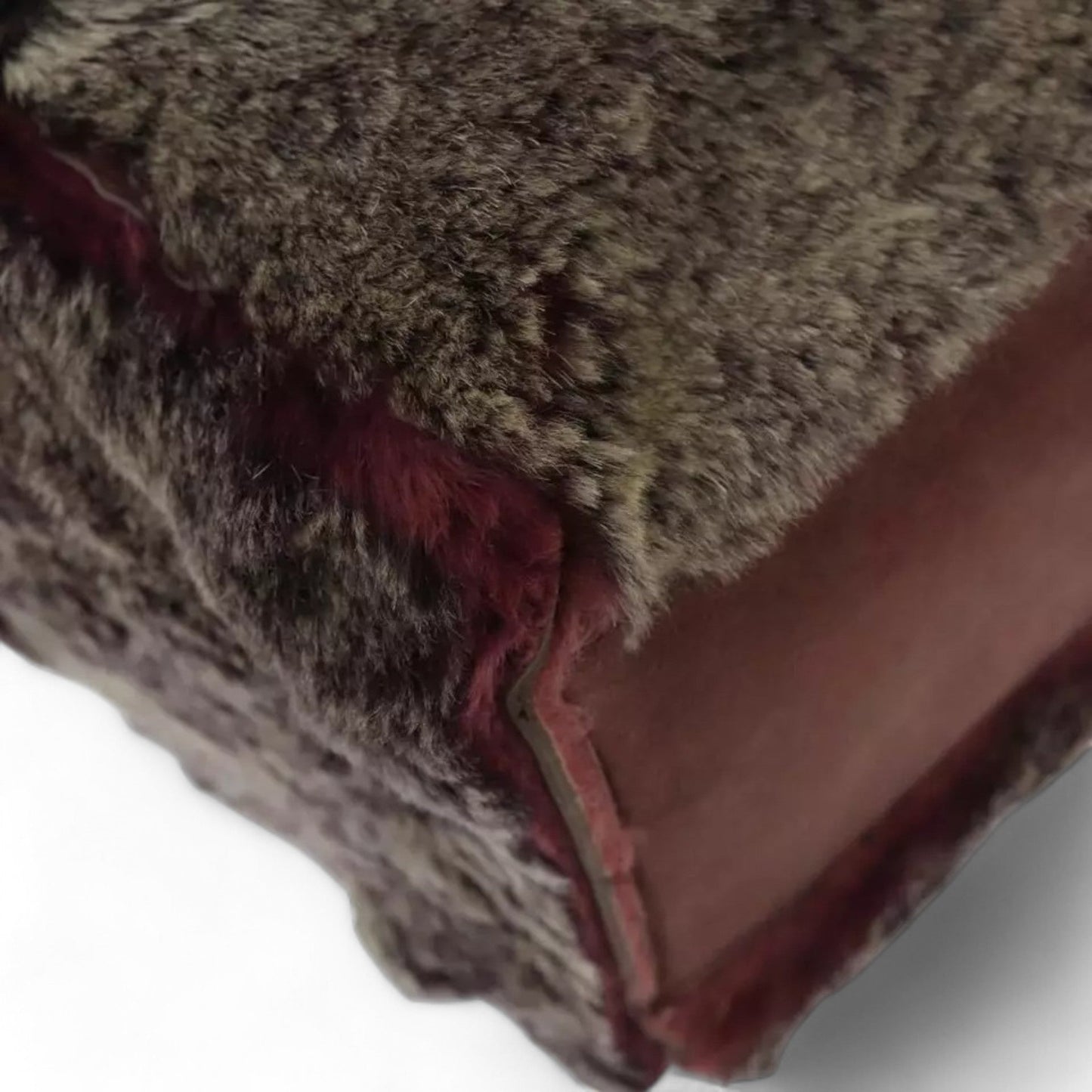 CHANEL Tote Bag Wine Red Brown Silver Fur Women with Pouch