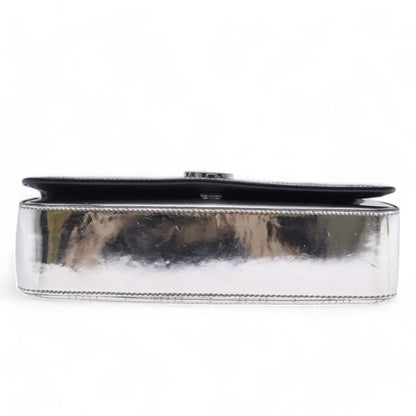 Burberry Chain Shoulder Bag Patent Leather Silver Women Handbag