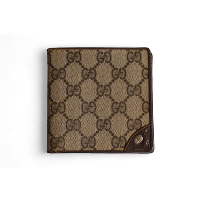Gucci GG Bifold Wallet Brown Canvas Leather Unisex Classic Logo