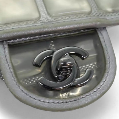 CHANEL Ice Cube Chain Turn Lock Bag Vinyl Silver Shoulder Bag