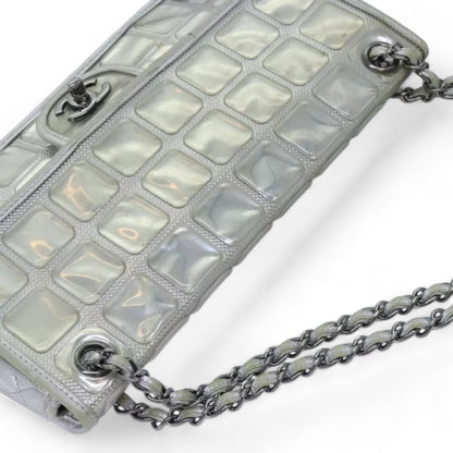CHANEL Ice Cube Chain Turn Lock Bag Vinyl Silver Shoulder Bag