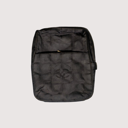 Chanel Black Crossbody Bag Vintage Quilted Nylon Unisex Gold Hardware Classic Style