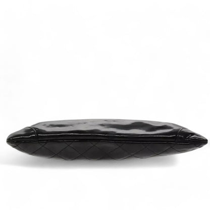 CHANEL Matelasse Chain Shoulder Bag Patent Leather Black Silver CC