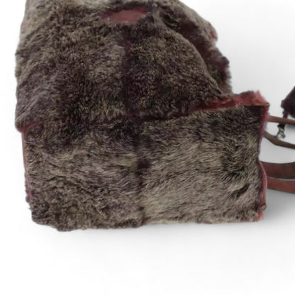 CHANEL Tote Bag Wine Red Brown Silver Fur Women with Pouch