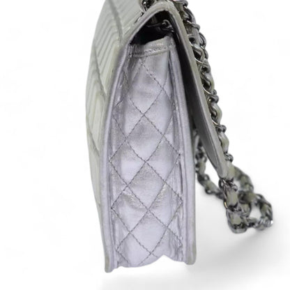 CHANEL Ice Cube Chain Turn Lock Bag Vinyl Silver Shoulder Bag