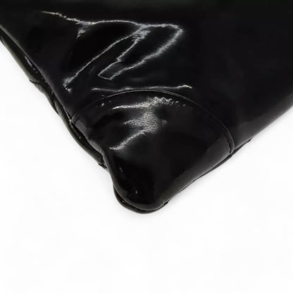 CHANEL Matelasse Chain Shoulder Bag Patent Leather Black Silver CC