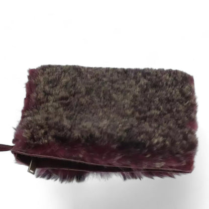 CHANEL Tote Bag Wine Red Brown Silver Fur Women with Pouch