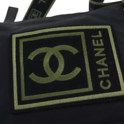 Chanel Sports Coco Mark Shoulder Bag Nylon Black Silver Vintage Crossbody Purse