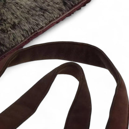 CHANEL Tote Bag Wine Red Brown Silver Fur Women with Pouch