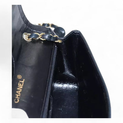 Chanel Matelasse Chain Shoulder Bag Lambskin Black Gold CC