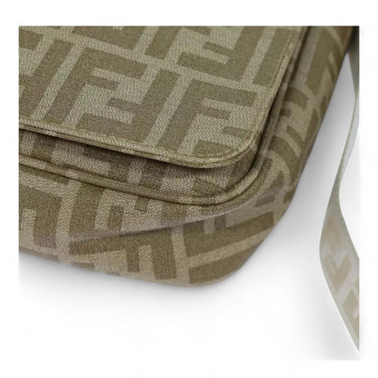 Fendi Zucca Canvas Shoulder Bag Beige Unisex Handbag