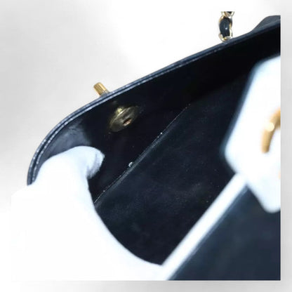 Chanel Matelasse Chain Shoulder Bag Lambskin Black Gold CC