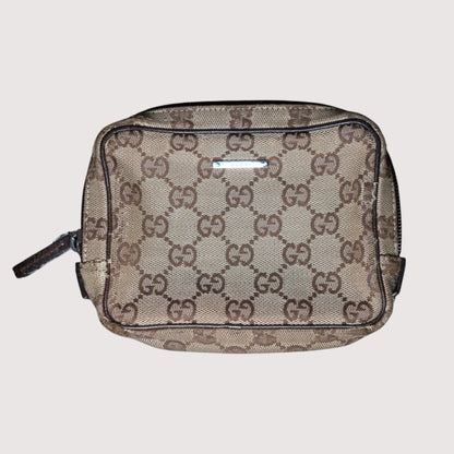 Gucci GG Supreme Canvas Brown Unisex Toiletry Bag Pouch Travel Case Vintage Style